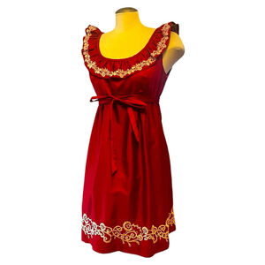 Betsey Johnson Vintage 1980s Ruffle & Embroidered Dress Red US 10